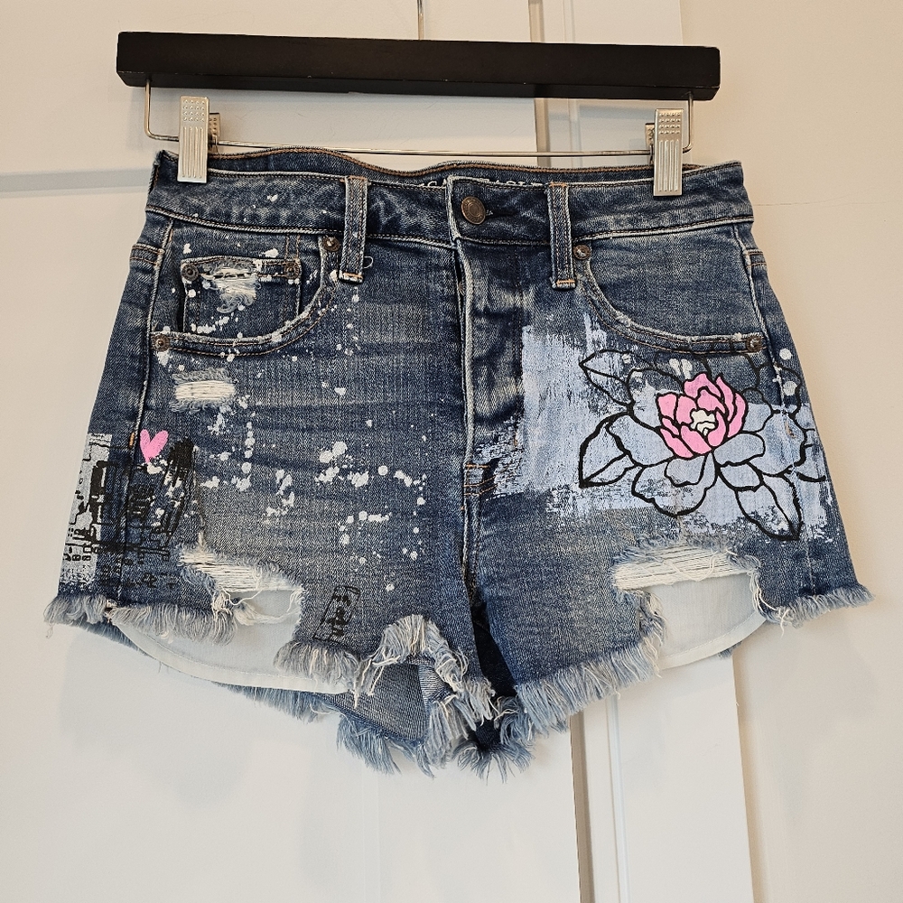 American Eagle Outfitters Vintage Festival  Size 4 Graphic Jean Denim Shorts
